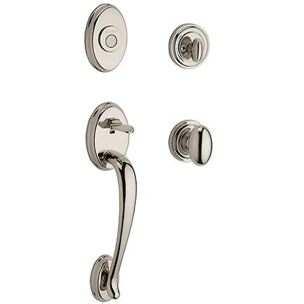 Baldwin Full Dummy Columbus Handleset with Ellipse Door Knob with Traditional Round Rose in Polished Nickel