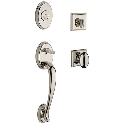 Baldwin Full Dummy Columbus Handleset with Ellipse Door Knob with Traditional Square Rose in Polished Nickel
