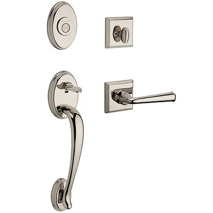 Baldwin Left Handed Full Dummy Columbus Handleset with Federal Door Lever with Traditional Square Rose in Polished Nickel