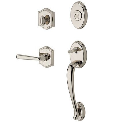 Baldwin Right Handed Full Dummy Columbus Handleset with Federal Door Lever with Traditional Arch Rose in Polished Nickel