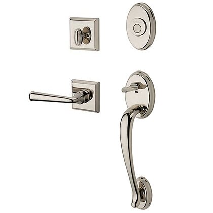 Baldwin Right Handed Full Dummy Columbus Handleset with Federal Door Lever with Traditional Square Rose in Polished Nickel