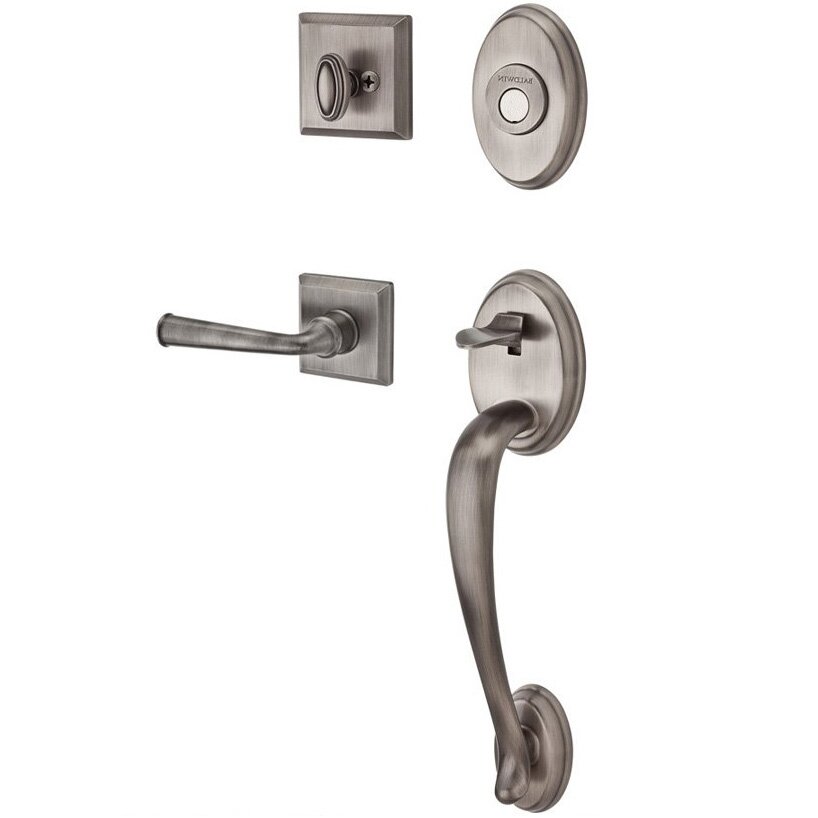 Baldwin Handleset with Right Handed Federal Lever and Traditional Square Rose in Matte Antique Nickel
