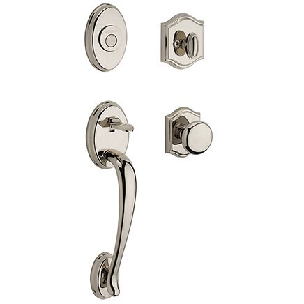 Baldwin Full Dummy Columbus Handleset with Round Door Knob with Traditional Arch Rose in Polished Nickel