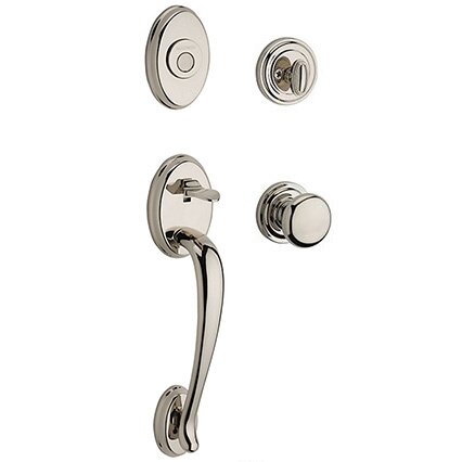 Baldwin Full Dummy Columbus Handleset with Round Door Knob with Traditional Round Rose in Polished Nickel