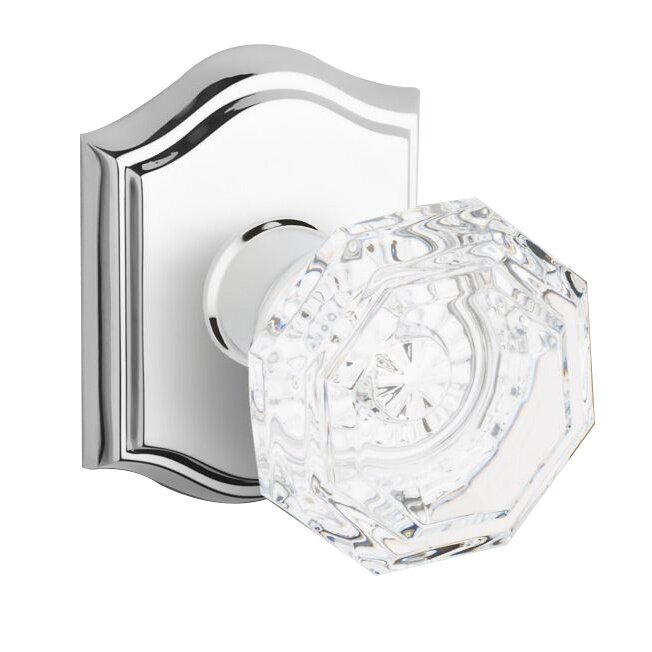 Baldwin Full Dummy Crystal Door Knob with Traditional Arch Rose in Polished Chrome
