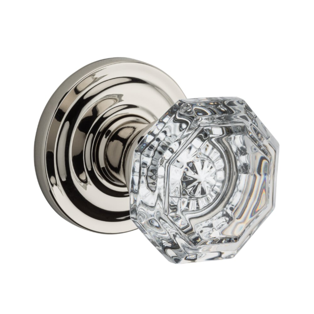 Baldwin Full Dummy Crystal Door Knob with Traditional Round Rose in Polished Nickel