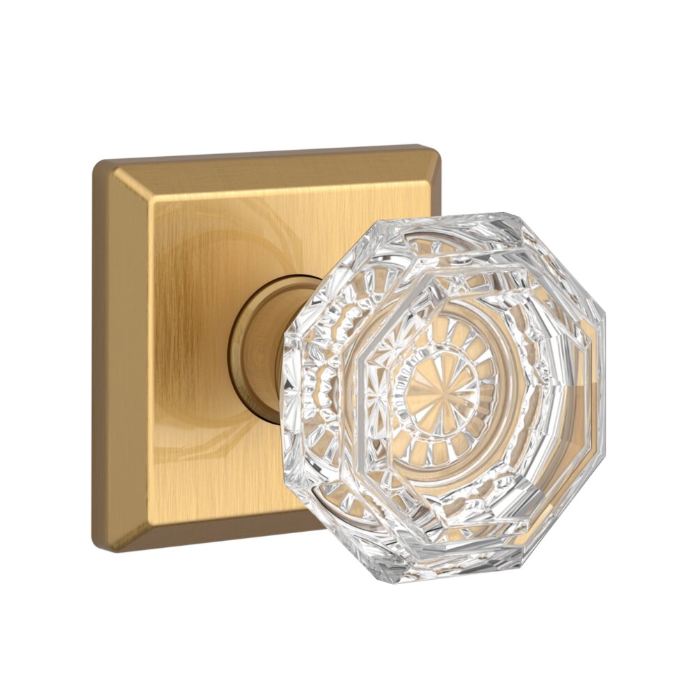 Baldwin Full Dummy Crystal Door Knob with Traditional Square Rose in PVD Lifetime Satin Brass