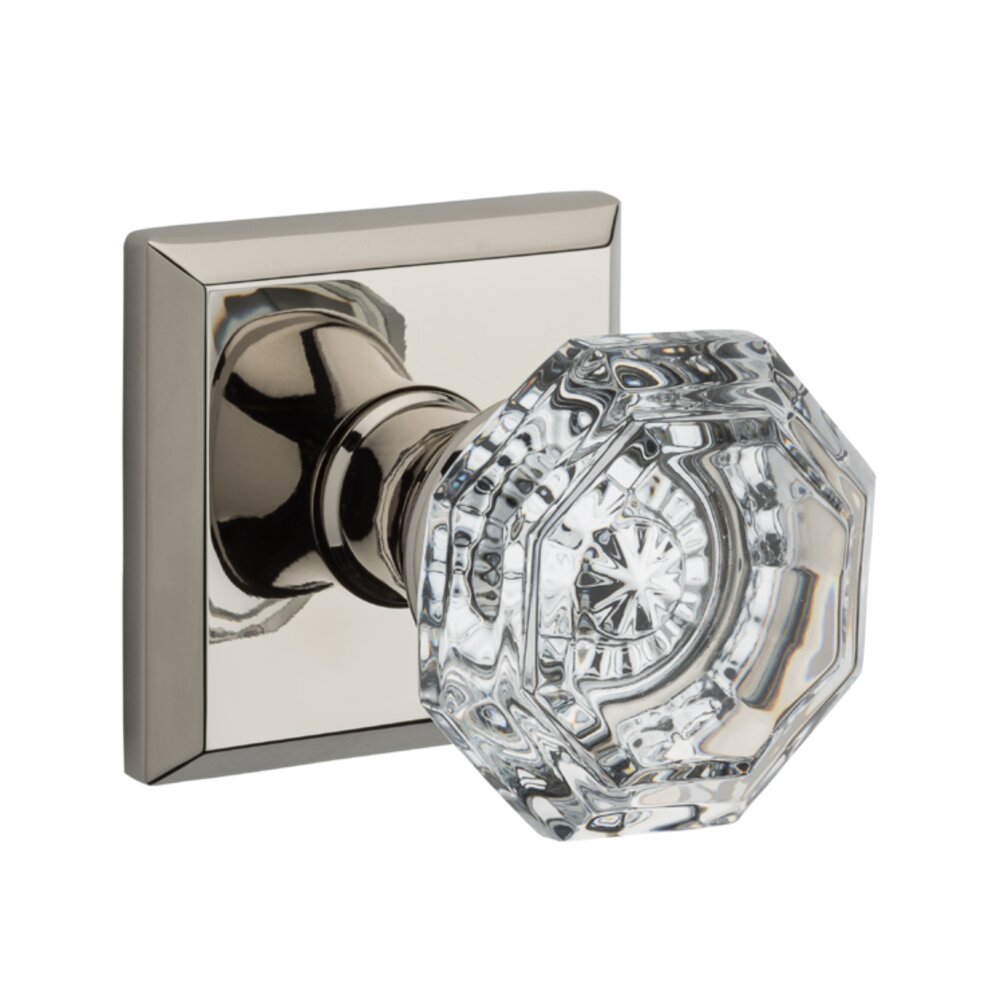 Baldwin Full Dummy Crystal Door Knob with Traditional Square Rose in Polished Nickel