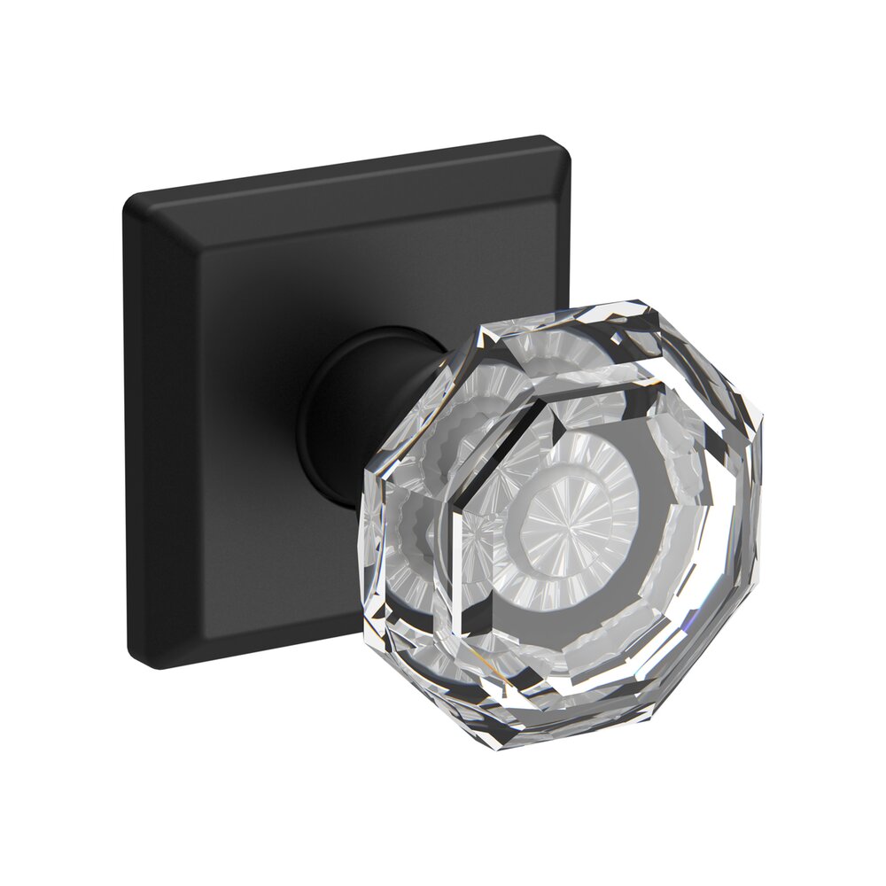 Baldwin Full Dummy Crystal Door Knob with Traditional Square Rose in Satin Black