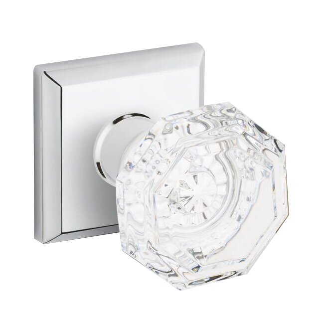 Baldwin Full Dummy Crystal Door Knob with Traditional Square Rose in Polished Chrome