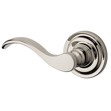 Baldwin Left Handed Full Dummy Curve Door Lever with Traditional Round Rose in Polished Nickel