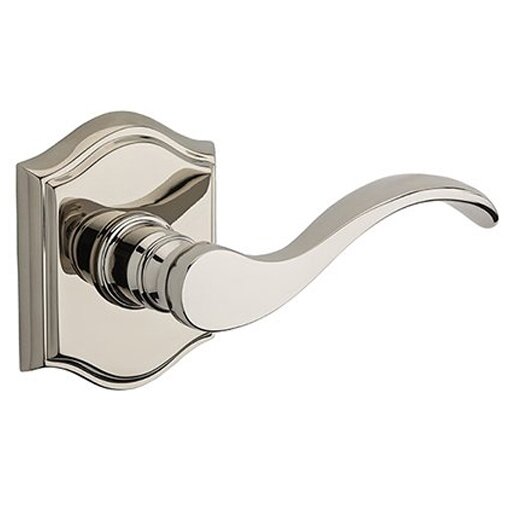 Baldwin Right Handed Full Dummy Curve Door Lever with Traditional Arch Rose in Polished Nickel