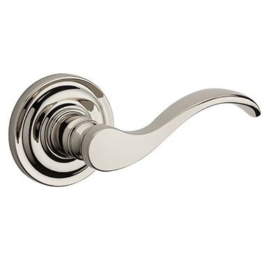 Baldwin Right Handed Full Dummy Curve Door Lever with Traditional Round Rose in Polished Nickel