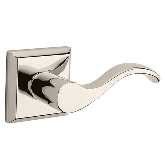 Baldwin Right Handed Full Dummy Curve Door Lever with Traditional Square Rose in Polished Nickel