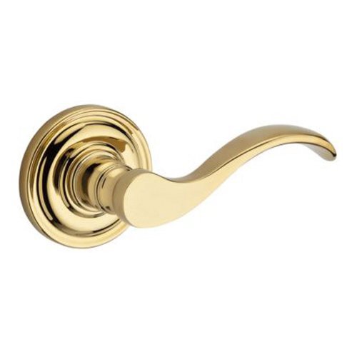 Baldwin Full Dummy Door Lever with Traditional Round Rose in Polished Brass