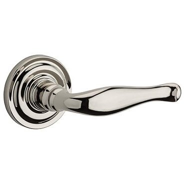 Baldwin Left Handed Full Dummy Decorative Door Lever with Traditional Round Rose in Polished Nickel