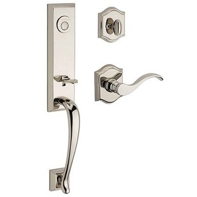 Baldwin Left Handed Full Dummy Del Mar Handleset with Curve Door Lever with Traditional Arch Rose in Polished Nickel