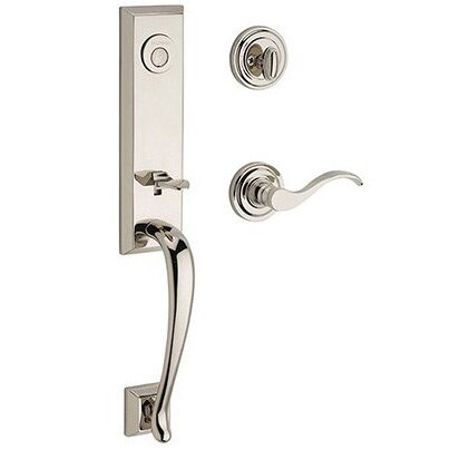 Baldwin Left Handed Full Dummy Del Mar Handleset with Curve Door Lever with Traditional Round Rose in Polished Nickel