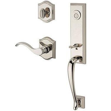 Baldwin Right Handed Full Dummy Del Mar Handleset with Curve Door Lever with Traditional Arch Rose in Polished Nickel