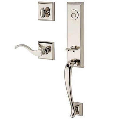 Baldwin Right Handed Full Dummy Del Mar Handleset with Curve Door Lever with Traditional Square Rose in Polished Nickel