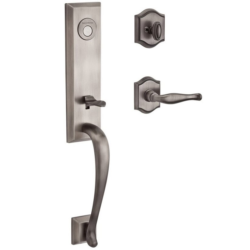 Baldwin Handleset with Left Handed Decorative Lever and Traditional Arch Rose in Matte Antique Nickel