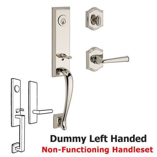 Baldwin Left Handed Full Dummy Del Mar Handleset with Federal Door Lever with Traditional Arch Rose in Polished Nickel