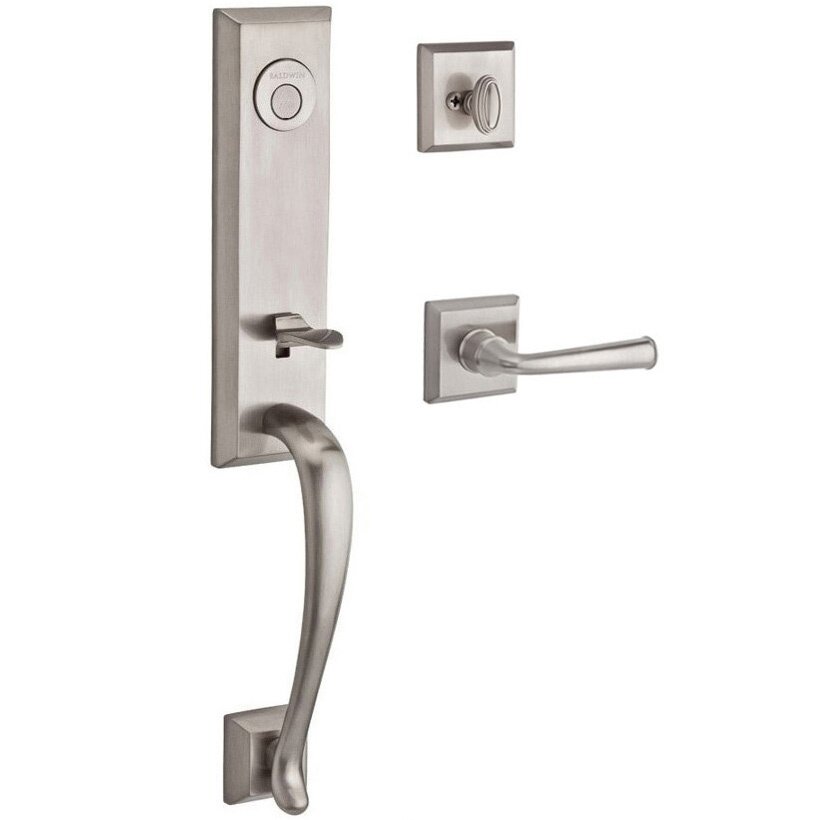 Baldwin Handleset with Left Handed Federal Lever and Traditional Square Rose in Satin Nickel