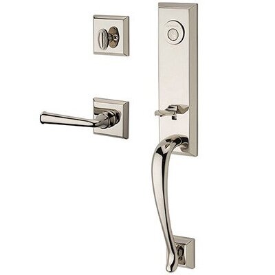 Baldwin Right Handed Full Dummy Del Mar Handleset with Federal Door Lever with Traditional Square Rose in Polished Nickel