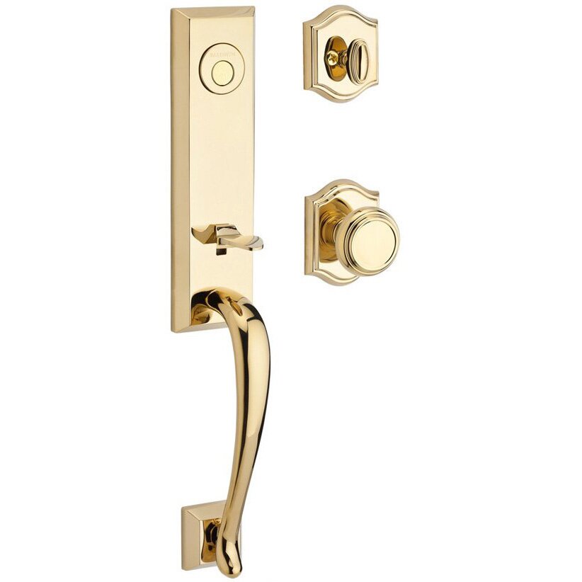Baldwin Handleset with Traditional Knob and Traditional Arch Rose in Polished Brass