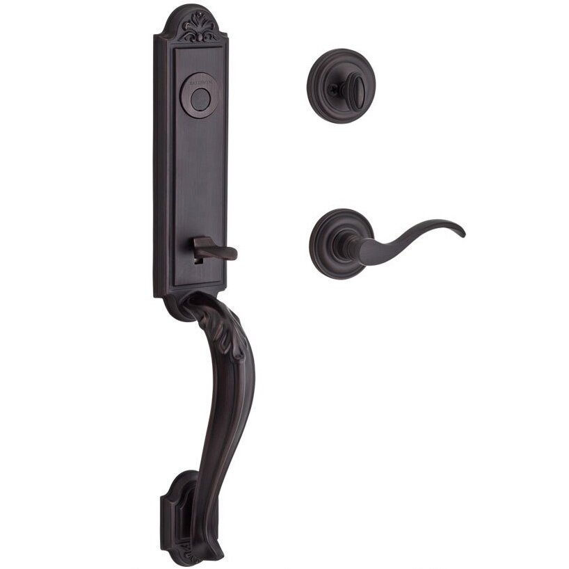Baldwin Handleset with Left Handed Curve Lever and Traditional Round Rose in Venetian Bronze