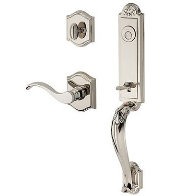 Baldwin Right Handed Full Dummy Elizabeth Handlest with Curve Door Lever with Traditional Arch Rose in Polished Nickel