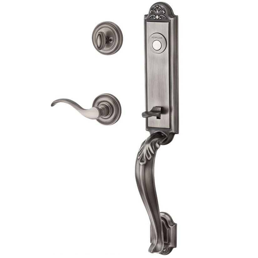 Baldwin Handleset with Right Handed Curve Lever and Traditional Round Rose in Matte Antique Nickel