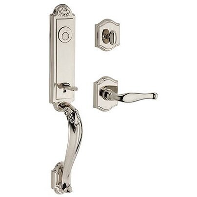 Baldwin Left Handed Full Dummy Elizabeth Handlest with Decorative Door Lever with Traditional Arch Rose in Polished Nickel
