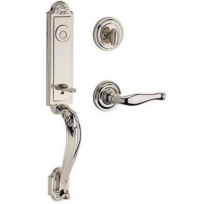 Baldwin Left Handed Full Dummy Elizabeth Handlest with Decorative Door Lever with Traditional Round Rose in Polished Nickel