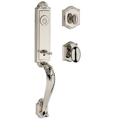 Baldwin Full Dummy Elizabeth Handlest with Ellipse Door Knob with Traditional Arch Rose in Polished Nickel
