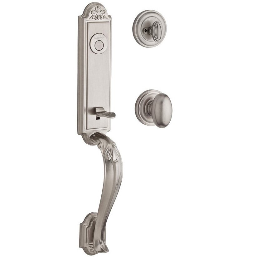 Baldwin Handleset with Ellipse Knob and Traditional Round Rose in Satin Nickel