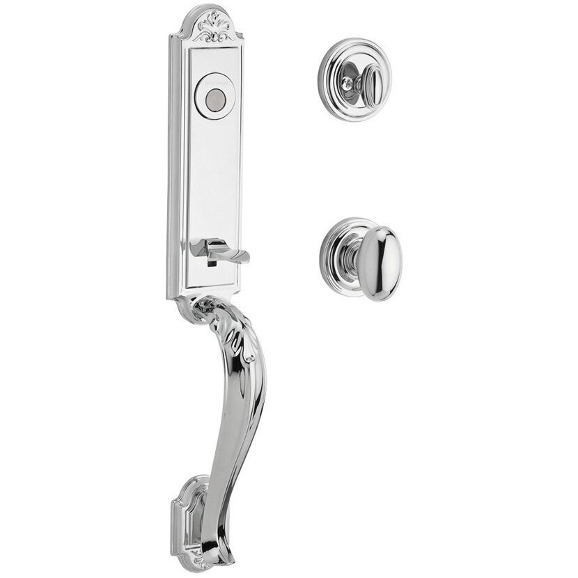Baldwin Handleset with Ellipse Knob and Traditional Round Rose in Polished Chrome
