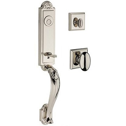Baldwin Full Dummy Elizabeth Handlest with Ellipse Door Knob with Traditional Square Rose in Polished Nickel