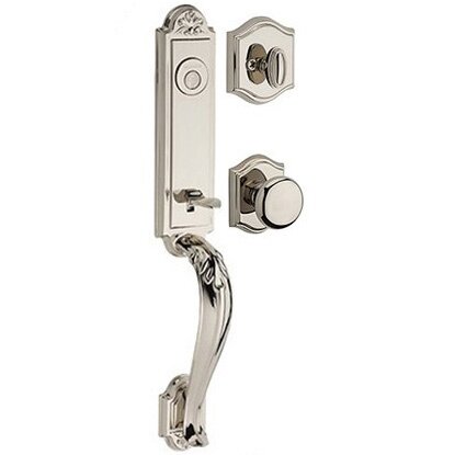 Baldwin Full Dummy Elizabeth Handlest with Round Door Knob with Traditional Arch Rose in Polished Nickel