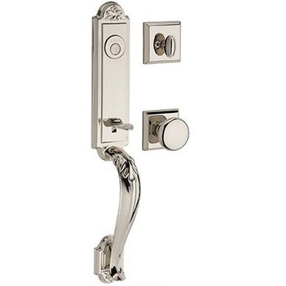 Baldwin Full Dummy Elizabeth Handlest with Round Door Knob with Traditional Square Rose in Polished Nickel