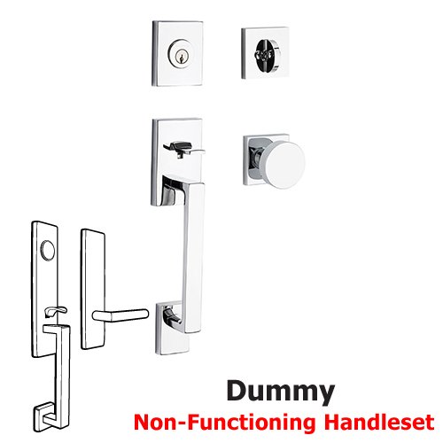 Baldwin Full Dummy La Jolla Handleset with Contemporary Door Knob with Contemporary Square Rose in Polished Chrome