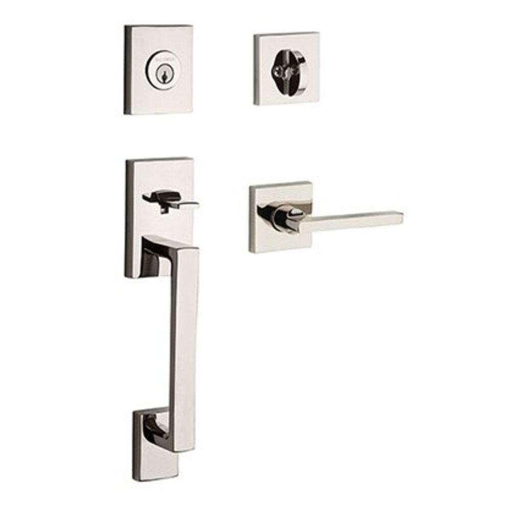 Baldwin Left Handed Full Dummy La Jolla Handleset with Square Door Lever with Contemporary Square Rose in Polished Nickel