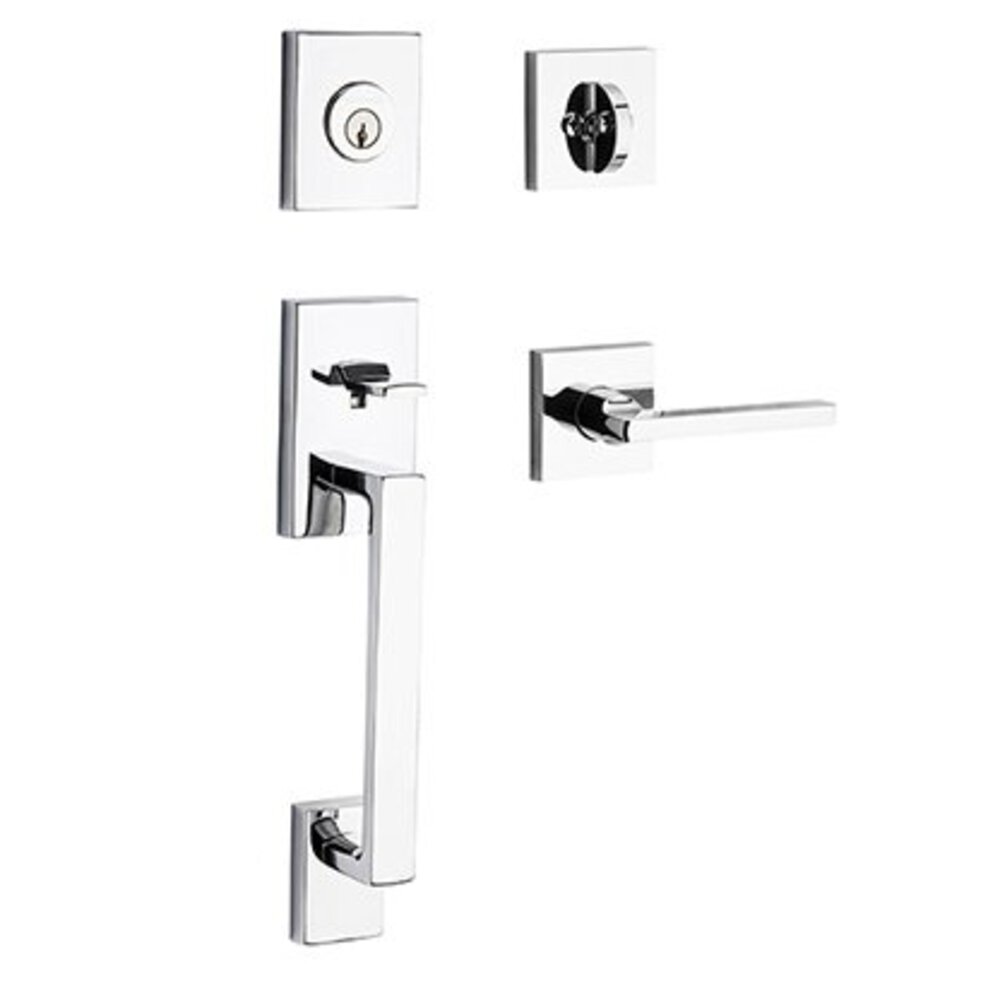 Baldwin Left Handed Full Dummy La Jolla Handleset with Square Door Lever with Contemporary Square Rose in Polished Chrome