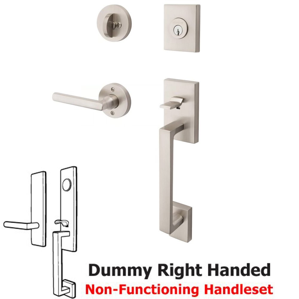 Baldwin Right Handed Full Dummy La Jolla Handleset with Square Door Lever with Contemporary Round Rose in Polished Nickel