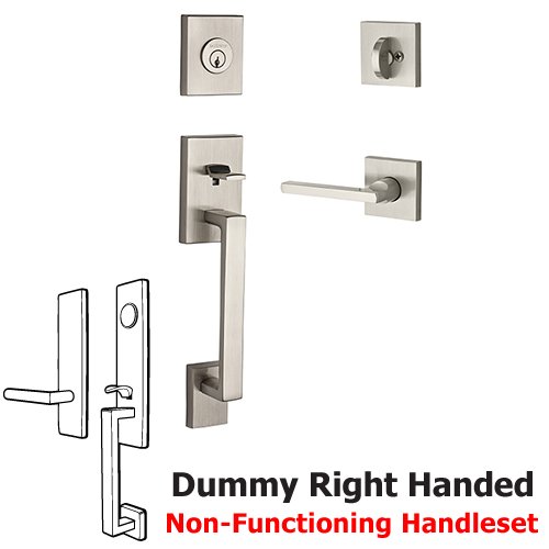 Baldwin Right Handed Full Dummy La Jolla Handleset with Square Door Lever with Contemporary Square Rose in Satin Nickel