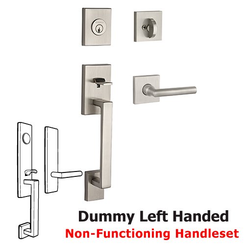 Baldwin Left Handed Full Dummy La Jolla Handleset with Tube Door Lever with Contemporary Square Rose in Satin Nickel