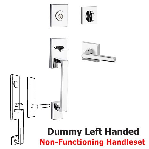 Baldwin Left Handed Full Dummy La Jolla Handleset with Tube Door Lever with Contemporary Square Rose in Polished Chrome