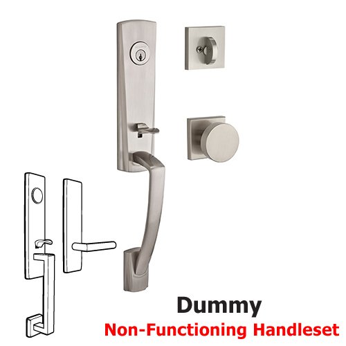 Baldwin Full Dummy Miami Handleset with Contemporary Door Knob with Contemporary Square Rose in Satin Nickel