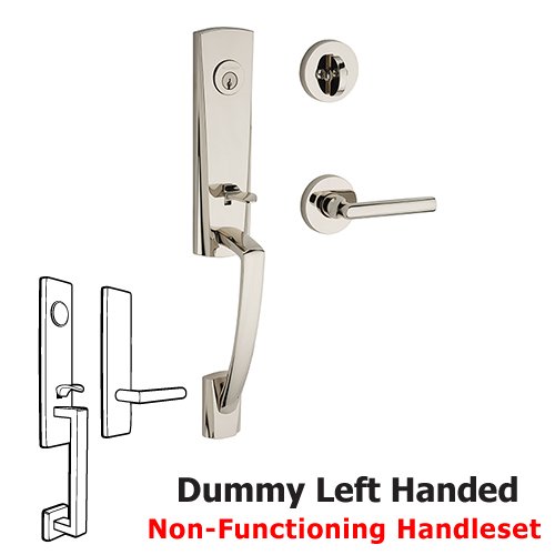 Baldwin Left Handed Full Dummy Miami Handleset with Tube Door Lever with Contemporary Round Rose in Polished Nickel