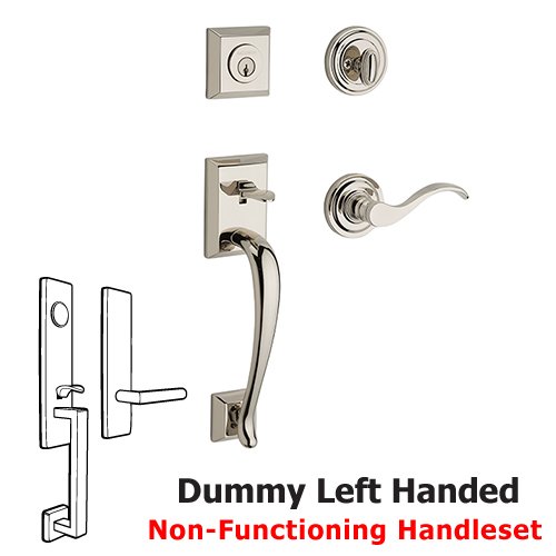 Baldwin Left Handed Full Dummy Napa Handleset with Curve Door Lever with Traditional Round Rose in Polished Nickel